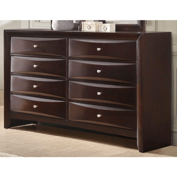 Emily Storage bedroom set Dresser with 8 drawers in dark cherry finish product image silver knobs