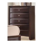 Emily Storage bedroom set chest with 5 drawers and silver knobs in a dark cherry wood finish.