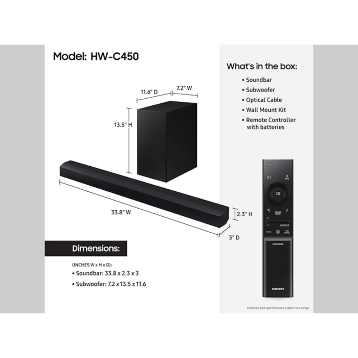 HW-C450/ZA Samsung Soundbar B-series 2.1ch. DTS Virtual:X details product image