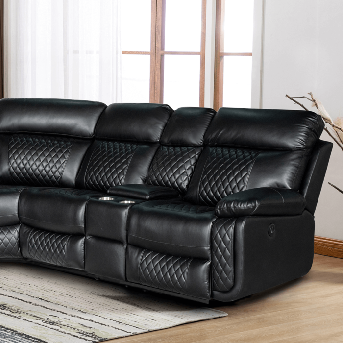 Infinity 3 Piece Transitional Faux Leather Power Reclining Sectional in Black By AC Pacific zoom in right