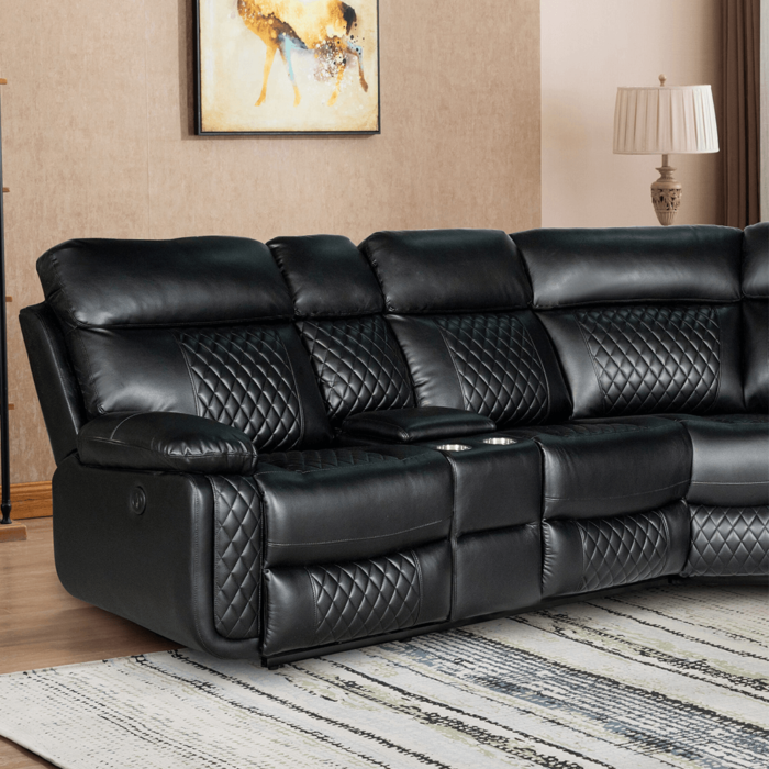 Infinity 3 Piece Transitional Faux Leather Power Reclining Sectional in Black By AC Pacific zoom in left