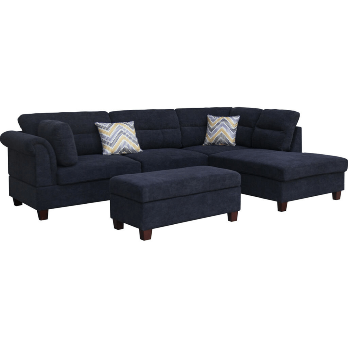 Diego Black Fabric Sectional Sofa with Ottoman By Lilola Home no background product image