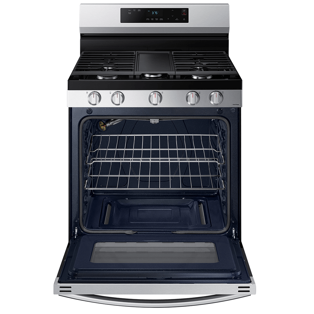 NX60A6111SS Samsung 6.0 cu. ft. Smart Freestanding Gas Range with Integrated Griddle in Stainless Steel Smart Wifi oven open product image