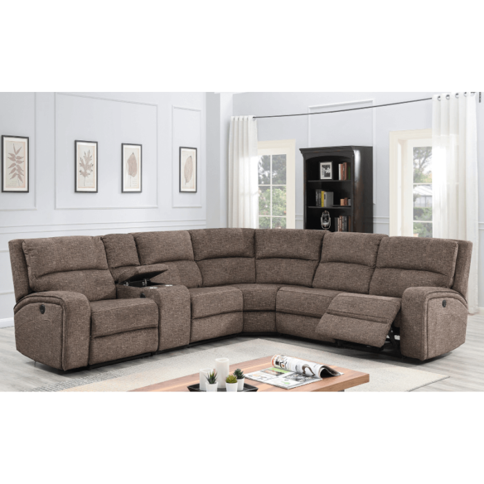 Solari Modular Sectional with 2 Power Recliners and 1 Manual Recliner By WFI product image power reclining suede brown fabric