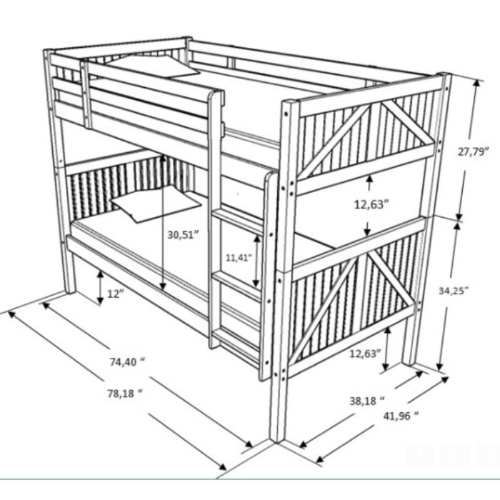 Twin Over Twin All Wood Bunk Bed in Grey By Milton Green Stars dimensions product image