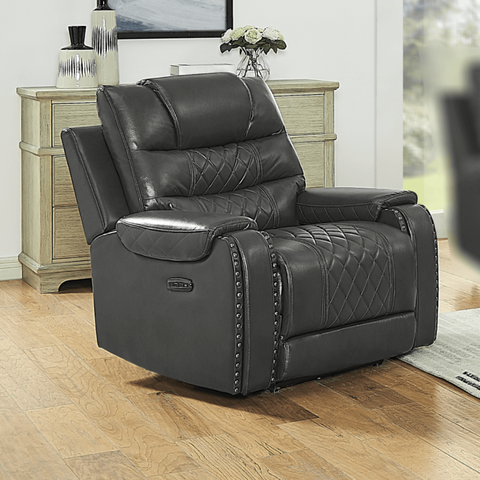 Tennessee Power Recliner Chair in Black Practical Faux Leather Upholstery By LJM Furniture product image