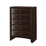 Emily Storage bedroom set chest with 5 drawers and silver knobs in a dark cherry wood finish.