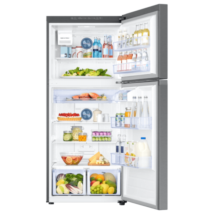 Samsung 21 cu. ft. Top Freezer Refrigerator with FlexZone™ and Ice Maker in Stainless Steel door open product image