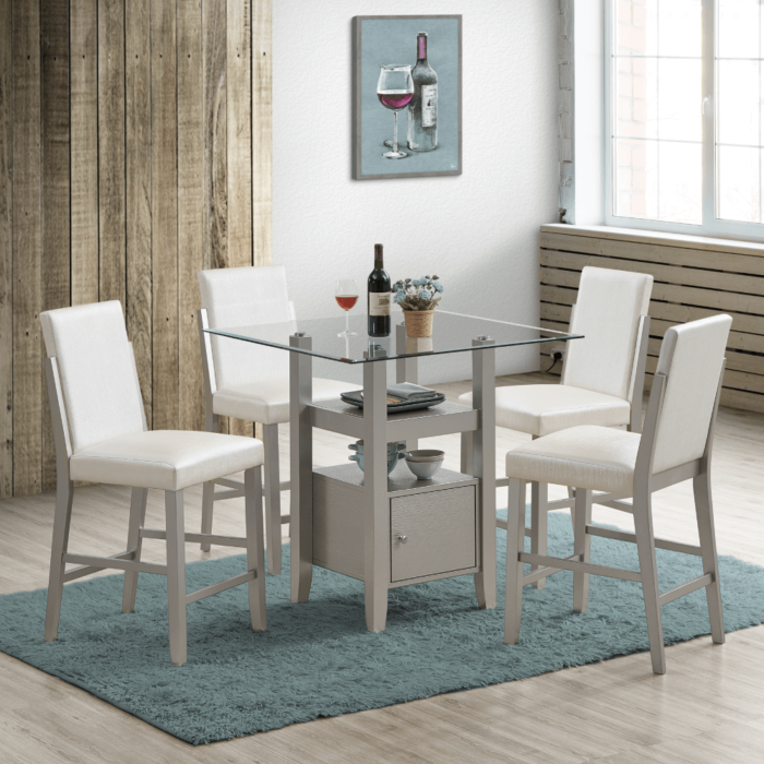 5 Piece Glass Counter Height Dining Set in Beige By Casa Blanca product image