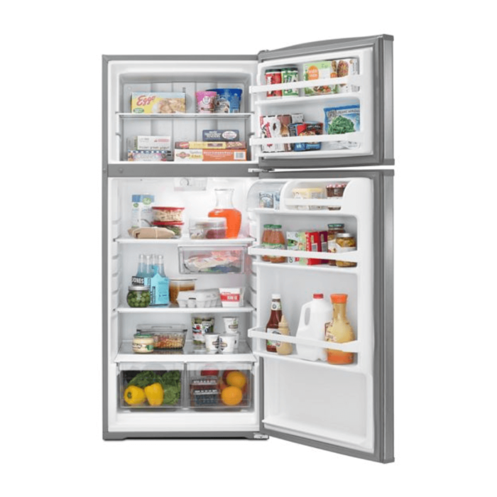 Whirlpool 28-inch Wide Top Freezer Refrigerator - 16 Cu. Ft. door open with food product image