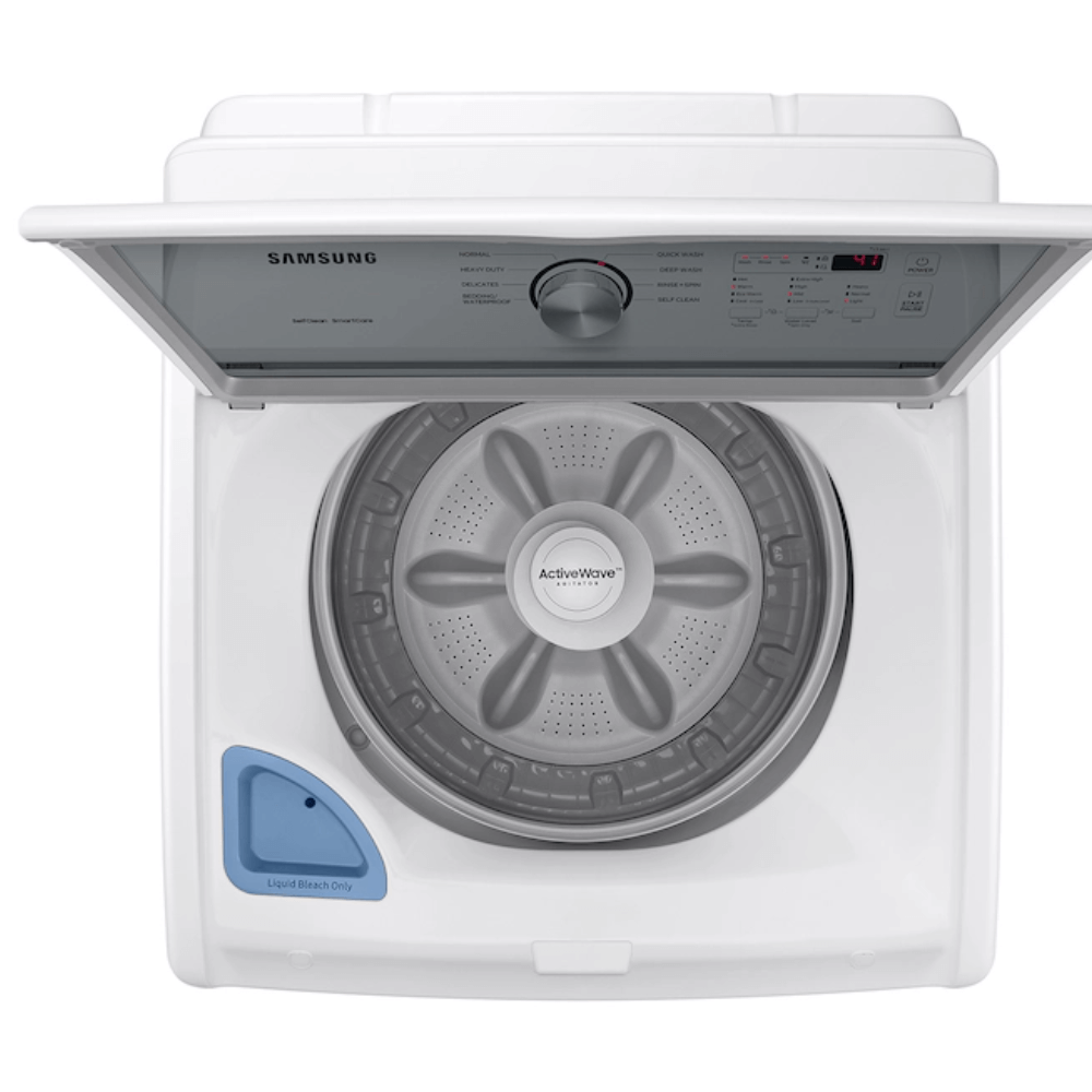 Samsung 4.4 cu. ft. Top Load Washer with ActiveWave™ Agitator and Soft-Close Lid in White  Top View Samsung 4.4 cu. ft. Top Load Washer with ActiveWave™ Agitator and Soft-Close Lid in White Top View product image