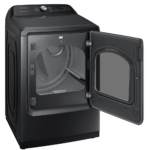 7.4 cu. ft. Gas Dryer with Steam Sanitize+ in Black Stainless Steel controls close up door up product image