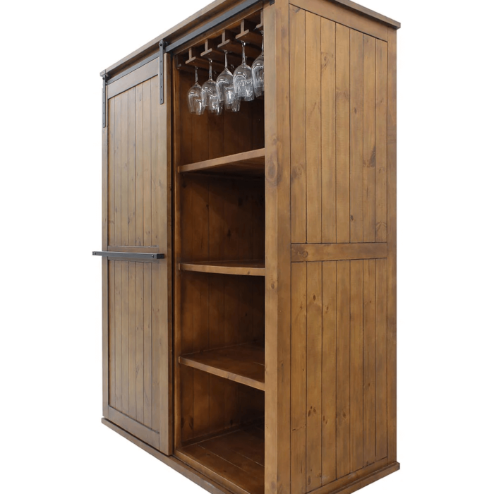 VT-RUSTICAB2D Rustic Wine Cabinet with Sliding Door By Home Source Design angled product image