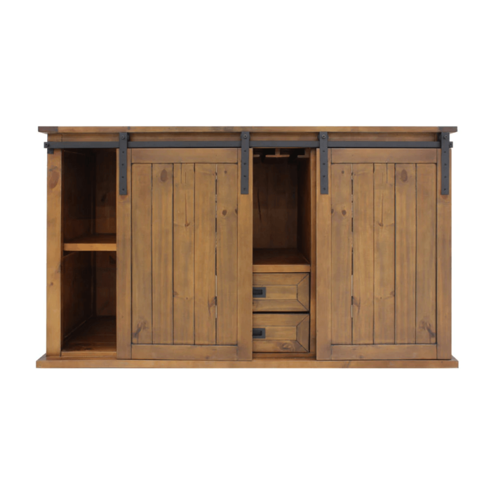 VT-RUSTICRED3D Rustic TV Stand with Sliding Doors By Home Source Design door moving product image