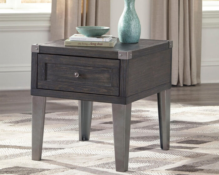 Todoe End Table Todoe End Table with USB Ports & Outlets by Ashley back view with plugs no background drawer
