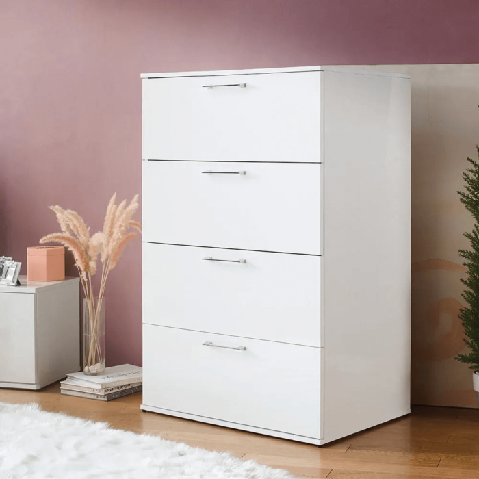 Glossy 4 Drawer Jumbo Chest in White By Klair Living product image
