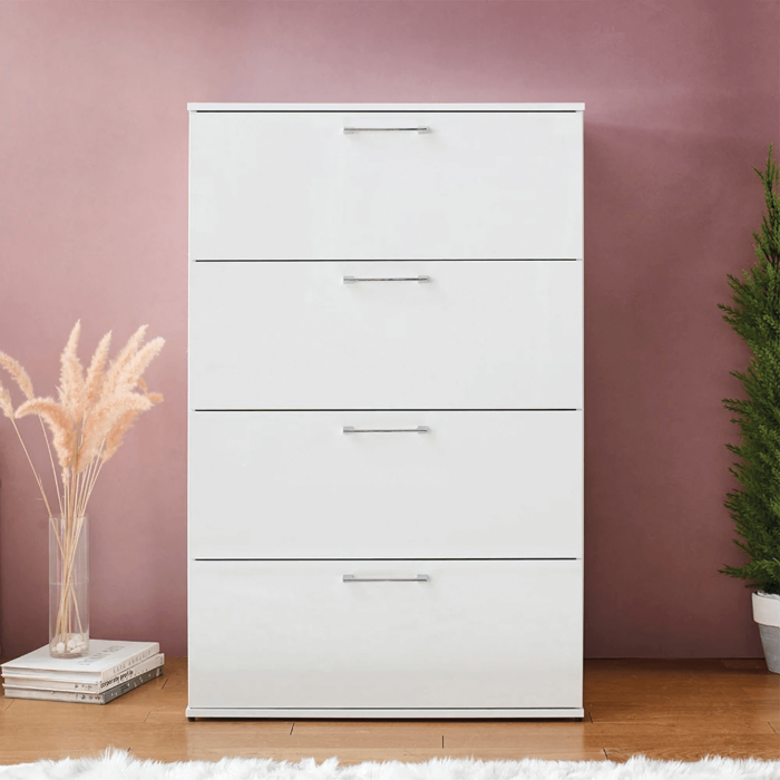 Glossy 4 Drawer Jumbo Chest in White By Klair Living head on product image