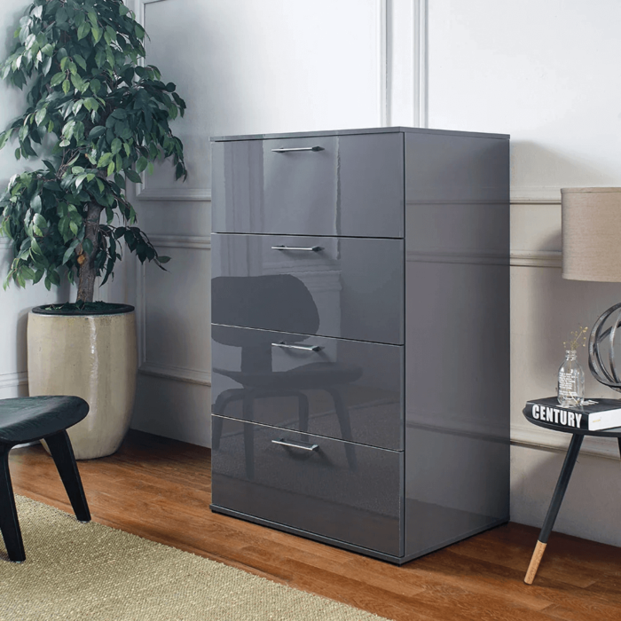 Glossy 4 Drawer Jumbo Chest in Grey By Klair Living product image