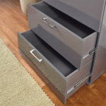 Glossy 4 Drawer Jumbo Chest in Grey By Klair Living drawers close up product image