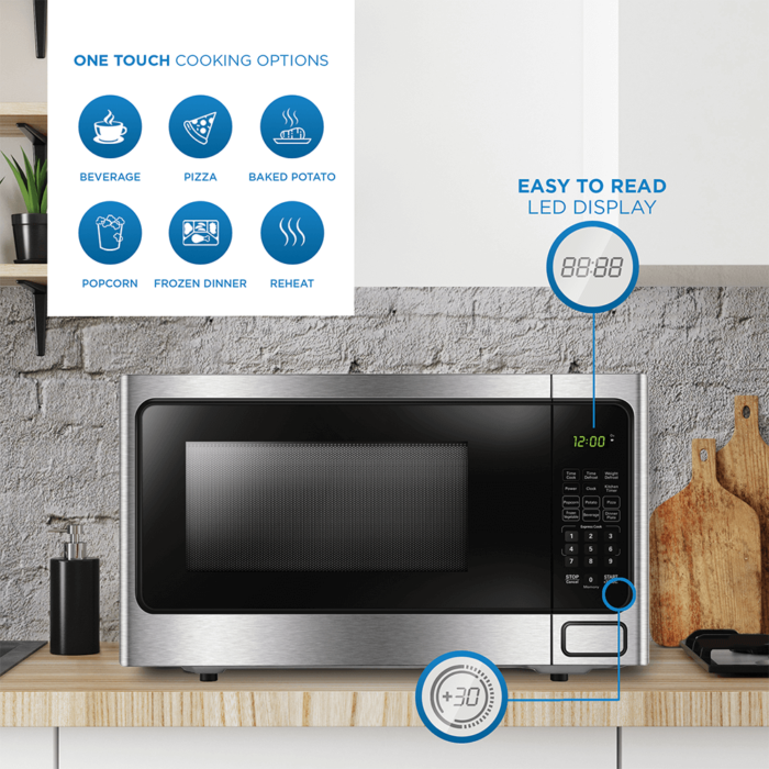 1.1 cu. ft. Countertop Microwave in Stainless Steel By Danby Designer features product image