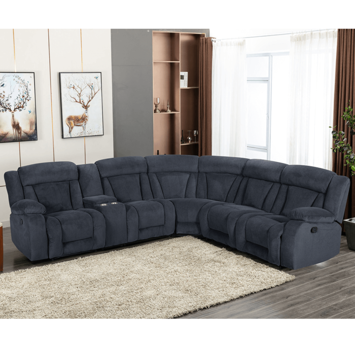 Dark Grey Fabric Modular Sectional with 3 Recliners By Milton Green Stars product image