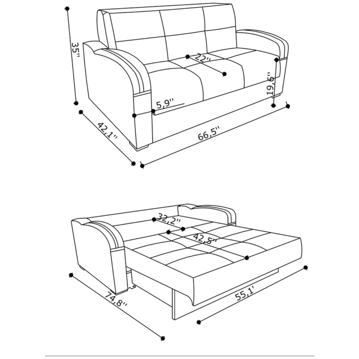 Oslo Grey Loveseat Bed By Demka Furnishing dimensions product image
