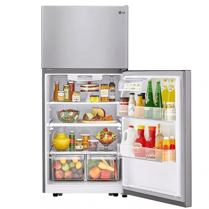 20 cu. ft. Top Freezer Refrigerator By LG refrigerator open with food in it product image
