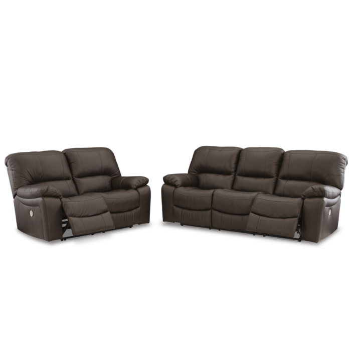 Leesworth Power Leather Reclining Sofa and loveseat By Ashley fabric no background product image