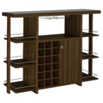 Evelio 6-shelf Glass Top Home Bar Wine Cabinet Walnut product image