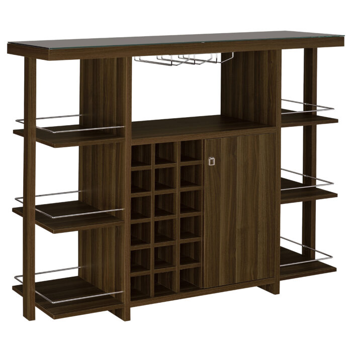 Evelio 6-shelf Glass Top Home Bar Wine Cabinet Walnut product image