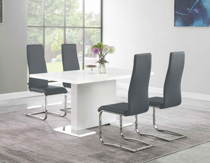 Anges 5-piece Dining Table Set White High Gloss and Grey product image