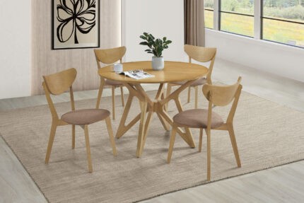 Elowen 5-piece Round Solid Wood Dining Set Light Walnut product image