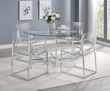 Keeling 5-piece Round Glass Top Acrylic Dining Set Chrome product image
