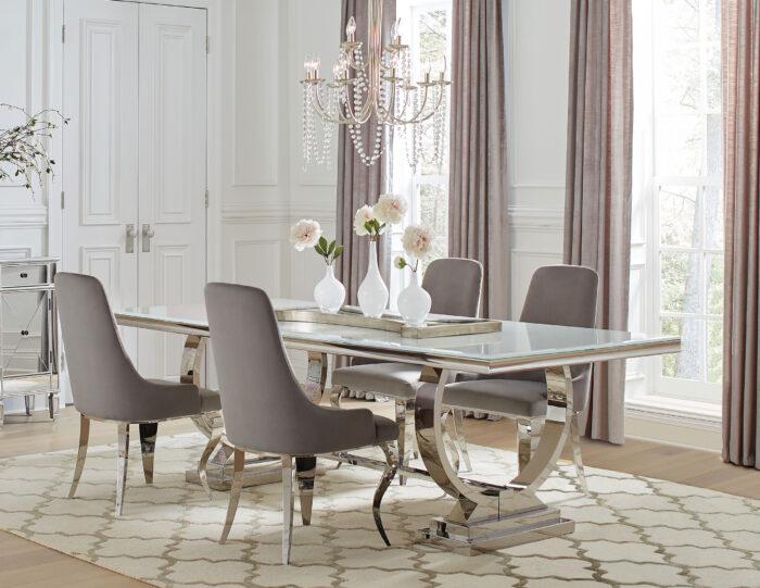 Antoine 5-piece Rectangular Glass Top Dining Table Set Grey product image