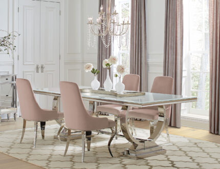 Antoine 5-piece Rectangular Glass Top Dining Table Set Pink product image