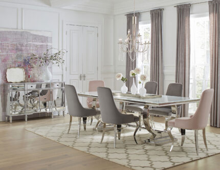 Antoine 7-piece Rectangular Glass Top Dining Set Grey & Pink product image