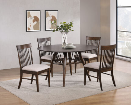 Everton 5-piece Round 53-inch Dining Table Set Dark Walnut product image