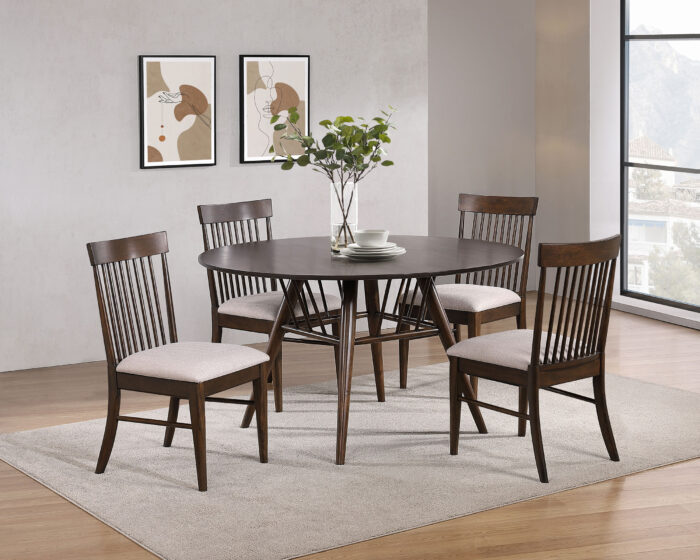 Everton 5-piece Round 53-inch Dining Table Set Dark Walnut product image