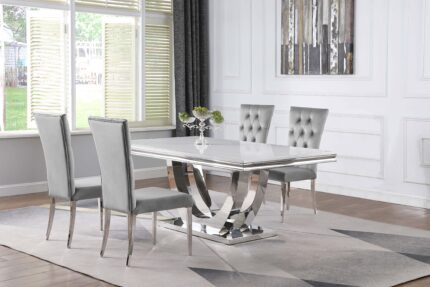 Kerwin 5-piece Rectangular Dining Table Set Grey and Chrome product image