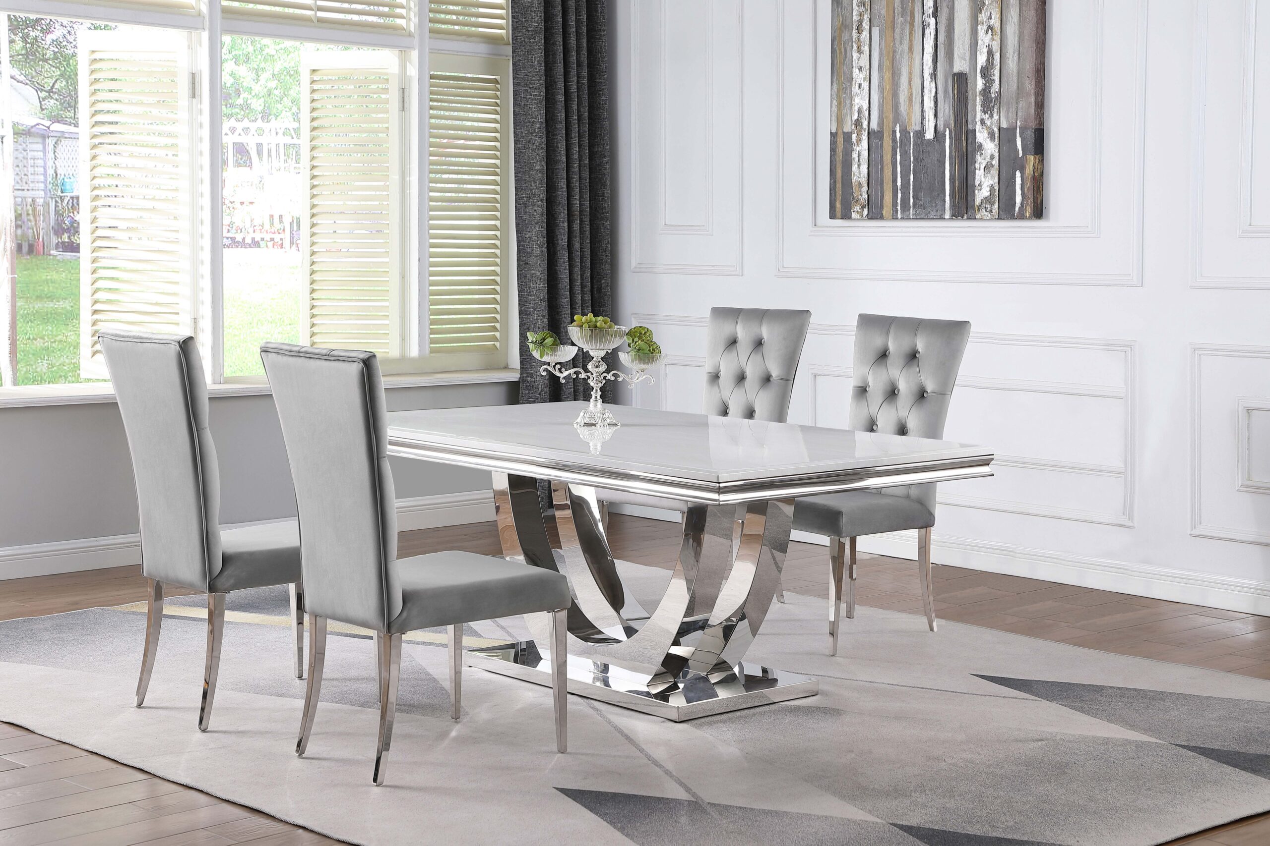 Kerwin 5-piece Rectangular Dining Table Set Grey and Chrome Kerwin 5-piece Rectangular Dining Table Set Grey and Chrome product image