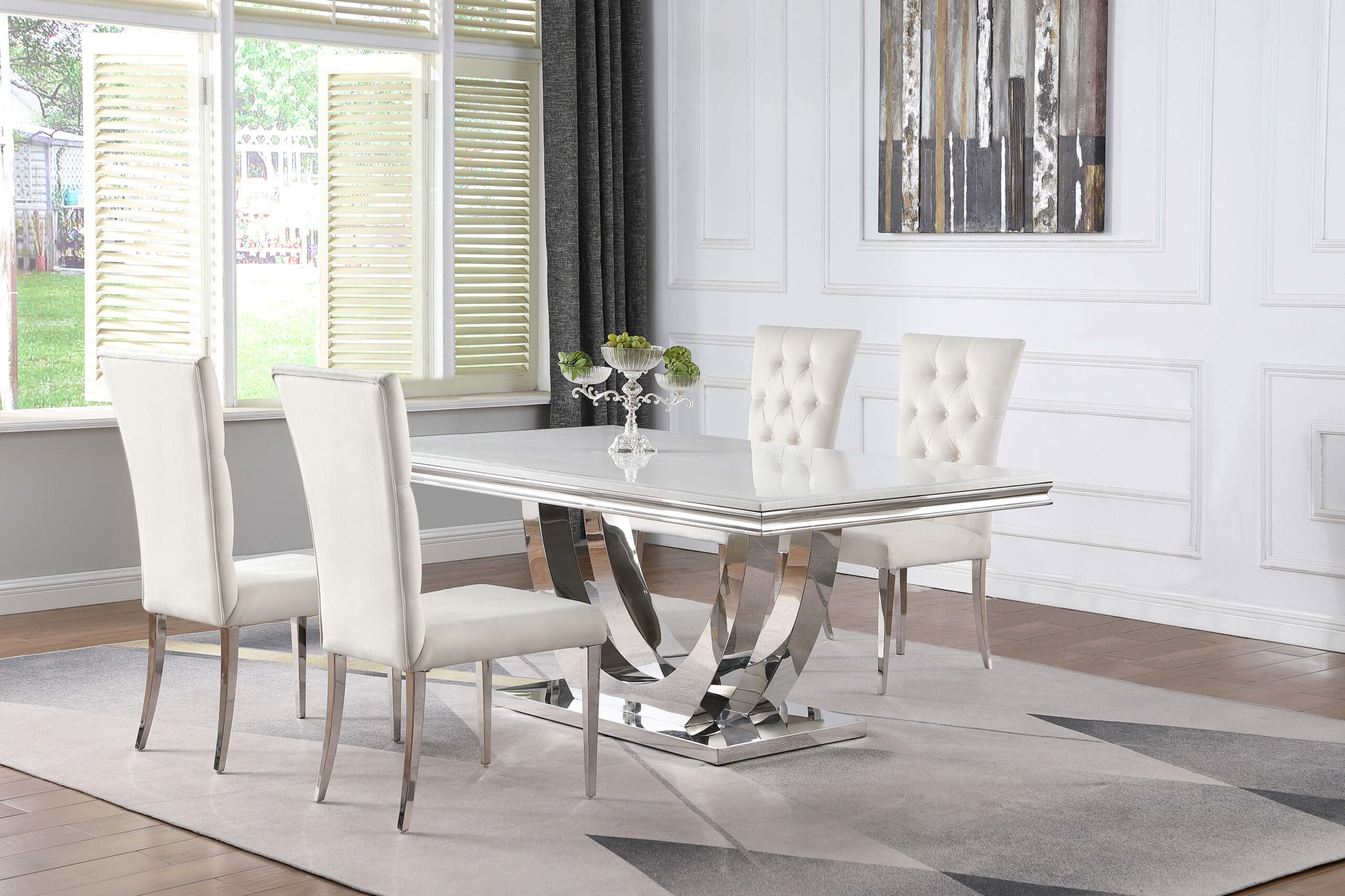 Kerwin 5-piece Rectangular Dining Table Set White and Chrome Kerwin 5-piece Rectangular Dining Table Set White and Chrome product image