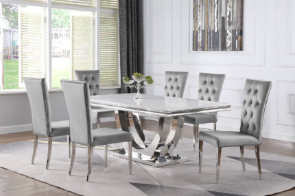 Kerwin 7-piece Rectangular Dining Table Set Grey and Chrome product image