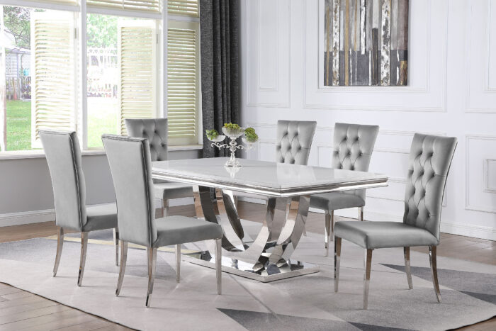 Kerwin 7-piece Rectangular Dining Table Set Grey and Chrome product image