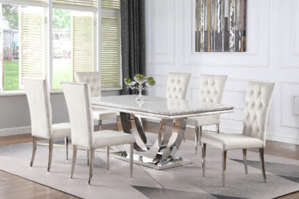 Kerwin 7-piece Rectangular Dining Table Set White and Chrome product image