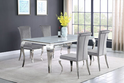 Carone 5-piece 81-inch Rectangular White Glass Dining Set Grey product image