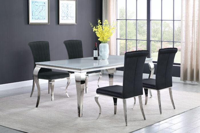 Carone 5-piece 81-inch Rectangular White Glass Dining Set Black product image