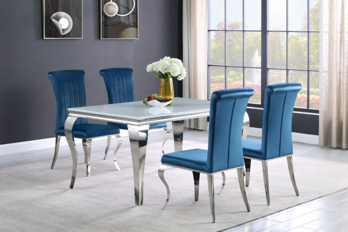 Carone 5-piece 61-inch Rectangular White Glass Dining Set Teal product image
