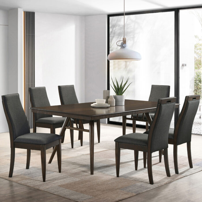 Wes 7-piece Rectangular Dining Table Set Dark Walnut product image