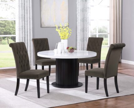 Sherry 5-piece Round Marble Top Dining Table Set Brown product image
