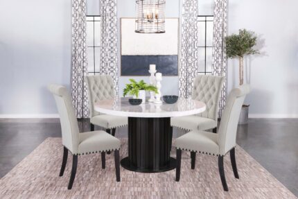 Sherry 5-piece Round Marble Top Dining Table Set Sand product image
